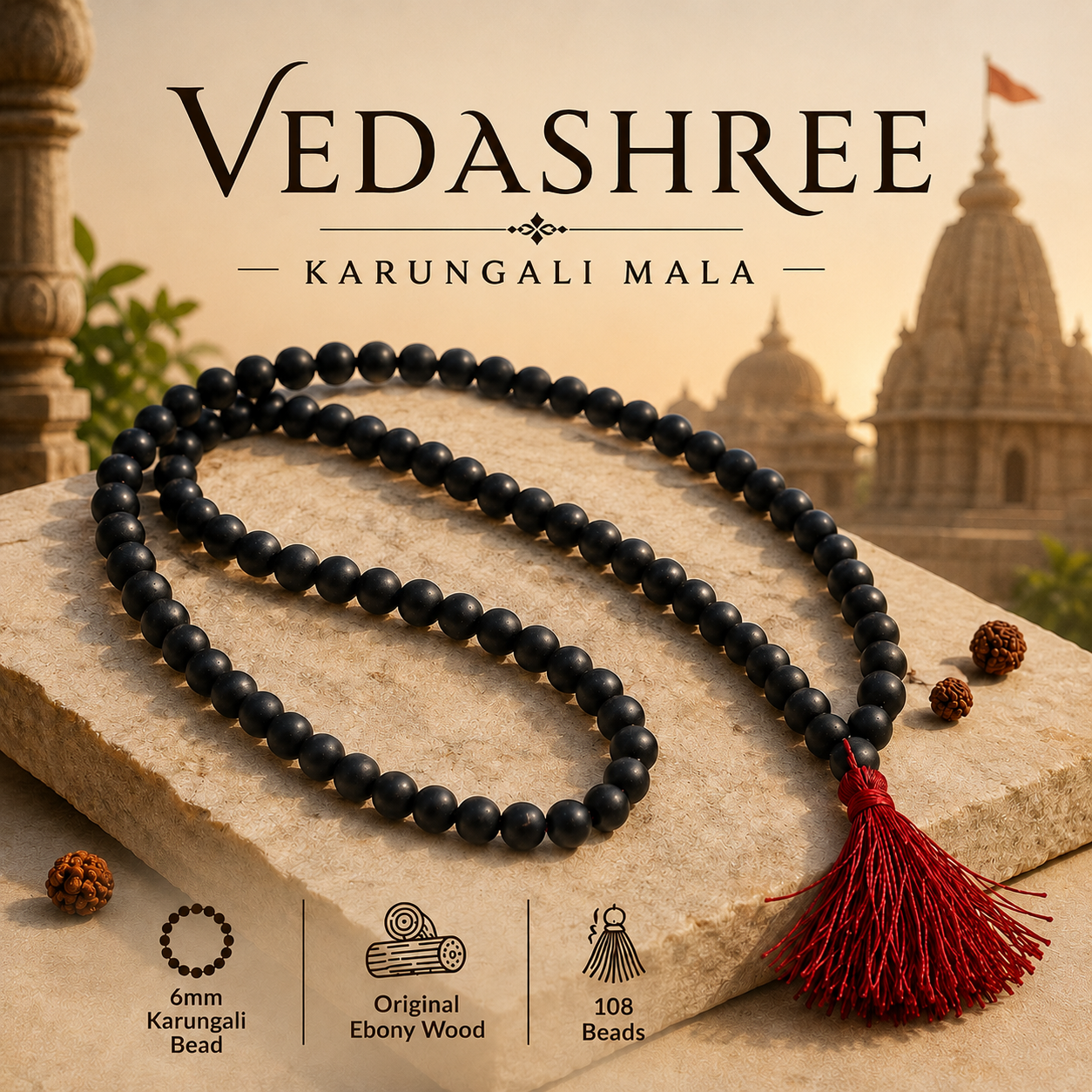 Vedashree Original Karungali Malai 108-Beads Ebony Wood with Govt. Certified