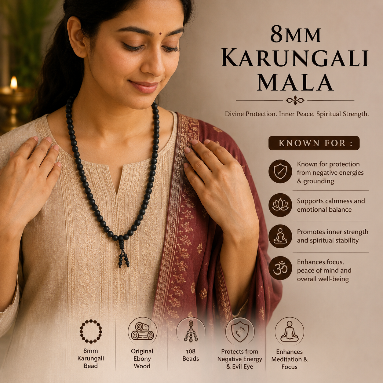 Vedashree Original Karungali Malai 108-Beads Ebony Wood with Govt. Certified