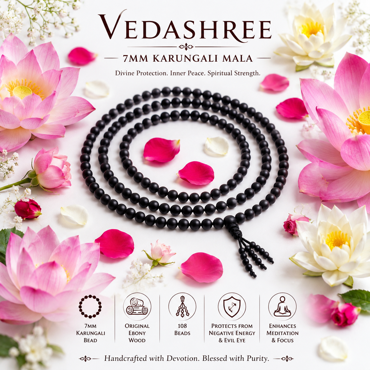 Vedashree Original Karungali Malai 108-Beads Ebony Wood with Govt. Certified